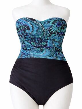 Turquoise & Black Strapless One-Piece Miraclesuit